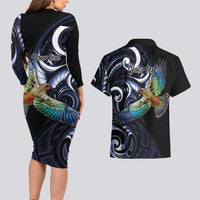 New Zealand Kea Bird Personalised Couples Matching Long Sleeve Bodycon Dress and Hawaiian Shirt Maori Tribal Koru Art LT9 - Polynesian Pride