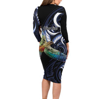 New Zealand Kea Bird Personalised Family Matching Long Sleeve Bodycon Dress and Hawaiian Shirt Maori Tribal Koru Art LT9 - Polynesian Pride