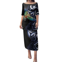 New Zealand Kea Bird Personalised Family Matching Puletasi and Hawaiian Shirt Maori Tribal Koru Art LT9 Mom's Dress Blue - Polynesian Pride