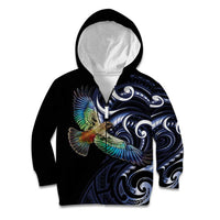 New Zealand Kea Bird Personalised Kid Hoodie Maori Tribal Koru Art LT9 Zip Hoodie Blue - Polynesian Pride