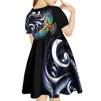 New Zealand Kea Bird Personalised Kid Short Sleeve Dress Maori Tribal Koru Art LT9 - Polynesian Pride