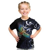 New Zealand Kea Bird Personalised Kid T Shirt Maori Tribal Koru Art LT9 Blue - Polynesian Pride