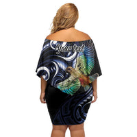 New Zealand Kea Bird Personalised Off Shoulder Short Dress Maori Tribal Koru Art LT9 - Polynesian Pride