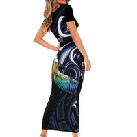 New Zealand Kea Bird Personalised Short Sleeve Bodycon Dress Maori Tribal Koru Art LT9 - Polynesian Pride