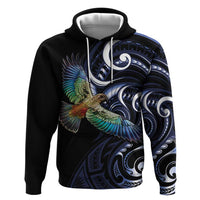 New Zealand Kea Bird Personalised Zip Hoodie Maori Tribal Koru Art LT9 Pullover Hoodie Blue - Polynesian Pride