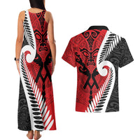 Silver Fern Koru Swirls with Maori Ta Moko Couples Matching Tank Maxi Dress and Hawaiian Shirt LT9 - Polynesian Pride