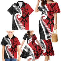 Silver Fern Koru Swirls with Maori Ta Moko Family Matching Mermaid Dress and Hawaiian Shirt LT9 - Polynesian Pride