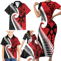 Silver Fern Koru Swirls with Maori Ta Moko Family Matching Short Sleeve Bodycon Dress and Hawaiian Shirt LT9 - Polynesian Pride