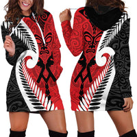 Silver Fern Koru Swirls with Maori Ta Moko Hoodie Dress LT9 - Polynesian Pride