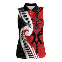 Silver Fern Koru Swirls with Maori Ta Moko Women Sleeveless Polo Shirt LT9 Female Red - Polynesian Pride