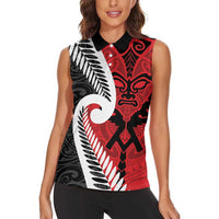 Silver Fern Koru Swirls with Maori Ta Moko Women Sleeveless Polo Shirt LT9 - Polynesian Pride