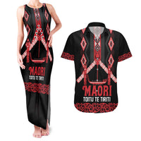 Toitu Te Tiriti Waitangi Couples Matching Tank Maxi Dress and Hawaiian Shirt Black Wharenui House LT9 Black - Polynesian Pride
