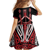 Toitu Te Tiriti Waitangi Family Matching Off The Shoulder Long Sleeve Dress and Hawaiian Shirt Black Wharenui House LT9 - Polynesian Pride