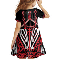Toitu Te Tiriti Waitangi Family Matching Short Sleeve Bodycon Dress and Hawaiian Shirt Black Wharenui House LT9 - Polynesian Pride