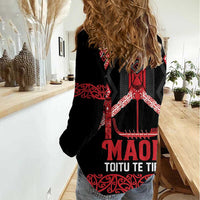 Toitu Te Tiriti Waitangi Women Casual Shirt Black Wharenui House LT9 - Polynesian Pride