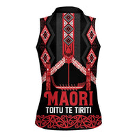 Toitu Te Tiriti Waitangi Women Sleeveless Polo Shirt Black Wharenui House LT9 - Polynesian Pride