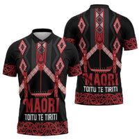 Toitu Te Tiriti Waitangi Zipper Polo Shirt Black Wharenui House - Polynesian Pride