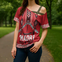 Toitu Te Tiriti Waitangi Cross Shoulder Shirt Red Wharenui House - Polynesian Pride