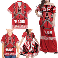 Toitu Te Tiriti Waitangi Family Matching Off Shoulder Maxi Dress and Hawaiian Shirt Red Wharenui House LT9 - Polynesian Pride