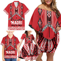 Toitu Te Tiriti Waitangi Family Matching Off Shoulder Short Dress and Hawaiian Shirt Red Wharenui House LT9 - Polynesian Pride