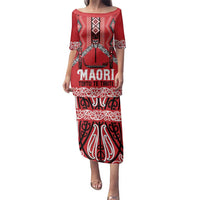 Toitu Te Tiriti Waitangi Family Matching Puletasi and Hawaiian Shirt Red Wharenui House LT9 Mom's Dress Red - Polynesian Pride