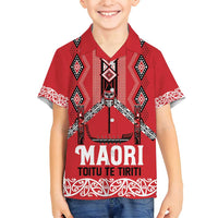 Toitu Te Tiriti Waitangi Family Matching Summer Maxi Dress and Hawaiian Shirt Red Wharenui House LT9 Son's Shirt Red - Polynesian Pride