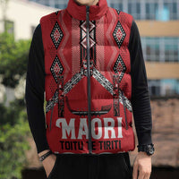 Toitu Te Tiriti Waitangi Sleeveless Puffer Jacket Red Wharenui House - Polynesian Pride