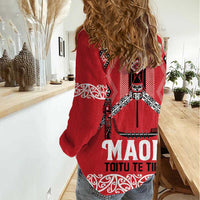 Toitu Te Tiriti Waitangi Women Casual Shirt Red Wharenui House LT9 - Polynesian Pride