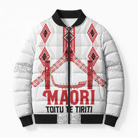 Toitu Te Tiriti Waitangi Bomber Puffer Jacket White Wharenui House - Polynesian Pride