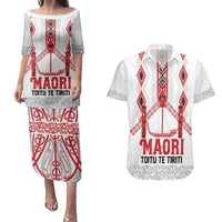 Toitu Te Tiriti Waitangi Couples Matching Puletasi and Hawaiian Shirt White Wharenui House LT9 white - Polynesian Pride