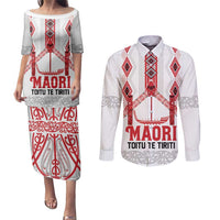 Toitu Te Tiriti Waitangi Couples Matching Puletasi and Long Sleeve Button Shirt White Wharenui House LT9 white - Polynesian Pride