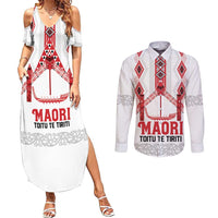 Toitu Te Tiriti Waitangi Couples Matching Summer Maxi Dress and Long Sleeve Button Shirt White Wharenui House LT9 white - Polynesian Pride