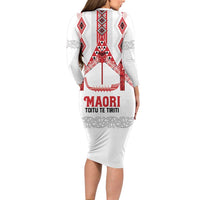 Toitu Te Tiriti Waitangi Family Matching Long Sleeve Bodycon Dress and Hawaiian Shirt White Wharenui House LT9 - Polynesian Pride