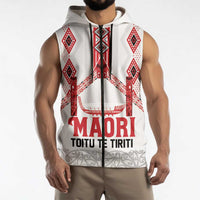 Toitu Te Tiriti Waitangi Sleeveless Zip Hoodie White Wharenui House - Polynesian Pride