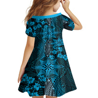 Vintage Tonga Tribal Ngatu Pattern Family Matching Off Shoulder Maxi Dress and Hawaiian Shirt With Pacific Floral Aqua Art LT9 - Polynesian Pride