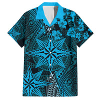Vintage Tonga Tribal Ngatu Pattern Family Matching Summer Maxi Dress and Hawaiian Shirt With Pacific Floral Aqua Art LT9 Dad's Shirt - Short Sleeve Aqua - Polynesian Pride