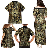 Vintage Tonga Tribal Ngatu Pattern Family Matching Puletasi and Hawaiian Shirt With Pacific Floral Brown Art LT9 - Polynesian Pride