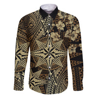 Vintage Tonga Tribal Ngatu Pattern Family Matching Short Sleeve Bodycon Dress and Hawaiian Shirt With Pacific Floral Brown Art LT9 Dad's Shirt - Long Sleeve Brown - Polynesian Pride