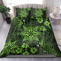 Vintage Tonga Tribal Ngatu Pattern Bedding Set With Pacific Floral Lime Green Art LT9 - Polynesian Pride
