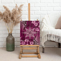Vintage Tonga Tribal Ngatu Pattern Canvas Wall Art With Pacific Floral Pink Art