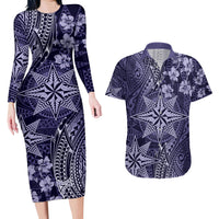 Vintage Tonga Tribal Ngatu Pattern Couples Matching Long Sleeve Bodycon Dress and Hawaiian Shirt With Pacific Floral Pink Art LT9 Pink - Polynesian Pride