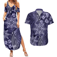 Vintage Tonga Tribal Ngatu Pattern Couples Matching Summer Maxi Dress and Hawaiian Shirt With Pacific Floral Pink Art LT9 Pink - Polynesian Pride