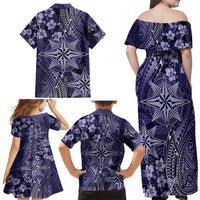 Vintage Tonga Tribal Ngatu Pattern Family Matching Off Shoulder Maxi Dress and Hawaiian Shirt With Pacific Floral Pink Art LT9 - Polynesian Pride