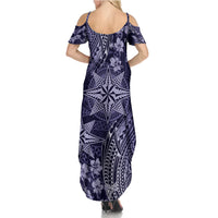 Vintage Tonga Tribal Ngatu Pattern Family Matching Summer Maxi Dress and Hawaiian Shirt With Pacific Floral Pink Art LT9 - Polynesian Pride