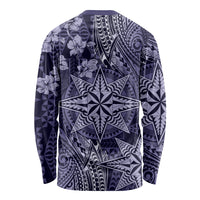 Vintage Tonga Tribal Ngatu Pattern Long Sleeve Shirt With Pacific Floral Pink Art