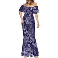 Vintage Tonga Tribal Ngatu Pattern Mermaid Dress With Pacific Floral Pink Art