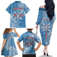 Personalised Tonga Apifo'ou College Family Matching Off The Shoulder Long Sleeve Dress and Hawaiian Shirt Since 1865 Special Kupesi Pattern LT9 - Polynesian Pride