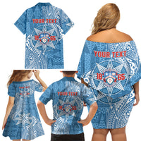 Personalised Tonga Apifo'ou College Family Matching Off Shoulder Short Dress and Hawaiian Shirt Since 1865 Special Kupesi Pattern LT9 - Polynesian Pride