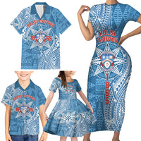 Personalised Tonga Apifo'ou College Family Matching Short Sleeve Bodycon Dress and Hawaiian Shirt Since 1865 Special Kupesi Pattern LT9 - Polynesian Pride