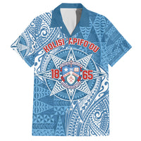 Personalised Tonga Apifo'ou College Family Matching Short Sleeve Bodycon Dress and Hawaiian Shirt Since 1865 Special Kupesi Pattern LT9 Dad's Shirt - Short Sleeve Blue - Polynesian Pride